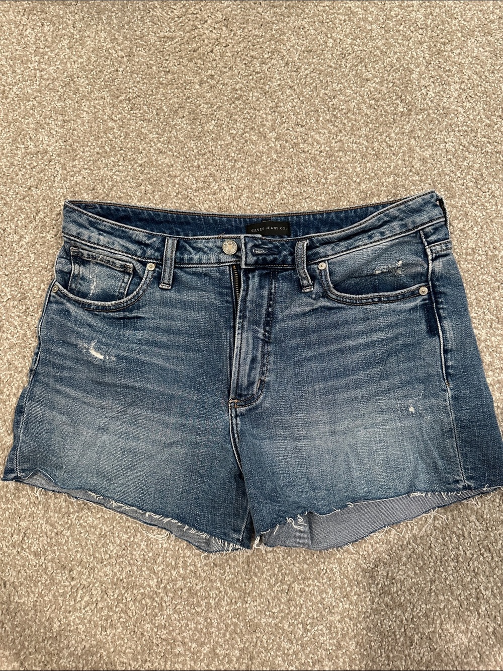 Silver Jeans Women's Medium Wash Distressed Denim Shorts